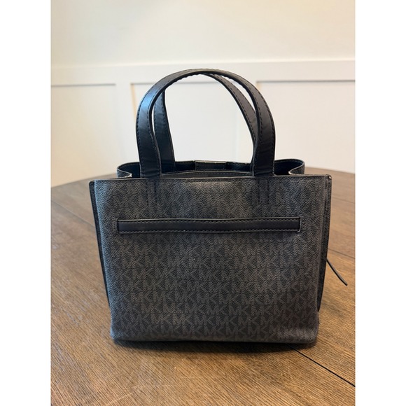 Michael Kors Signature Monogram Tote Bag Black Gold Buckle - Picture 3 of 7